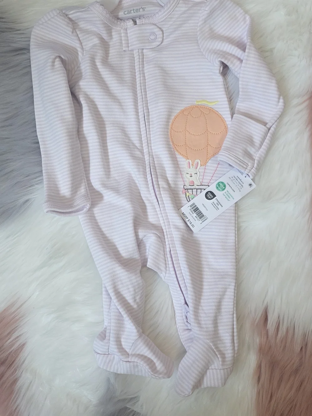 Carter's Lavender Stripe Baby One-Piece Sleeper with Hot Air Balloon